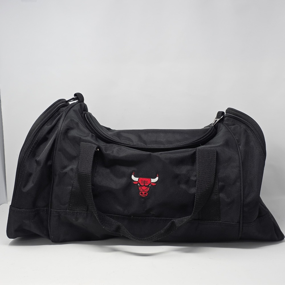 Chicago Bulls Duffel Bag Black Canvas Sports Gym Travel Bag Embroidered Logo